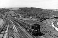 2 x 3 car class 110 with original front whiskers at Hall Royd Junction, Todmorden on 17 July 1965. I Holt 